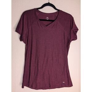 LEG3ND Women V Neck Workout Tee Maroon L Activewear Workout